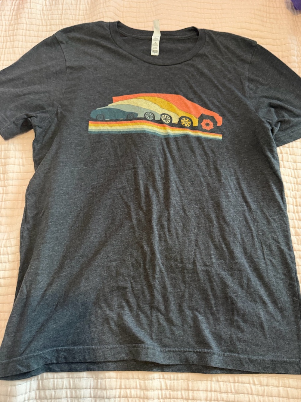 Charcoal Graphic Tee with Tesla Car Designs